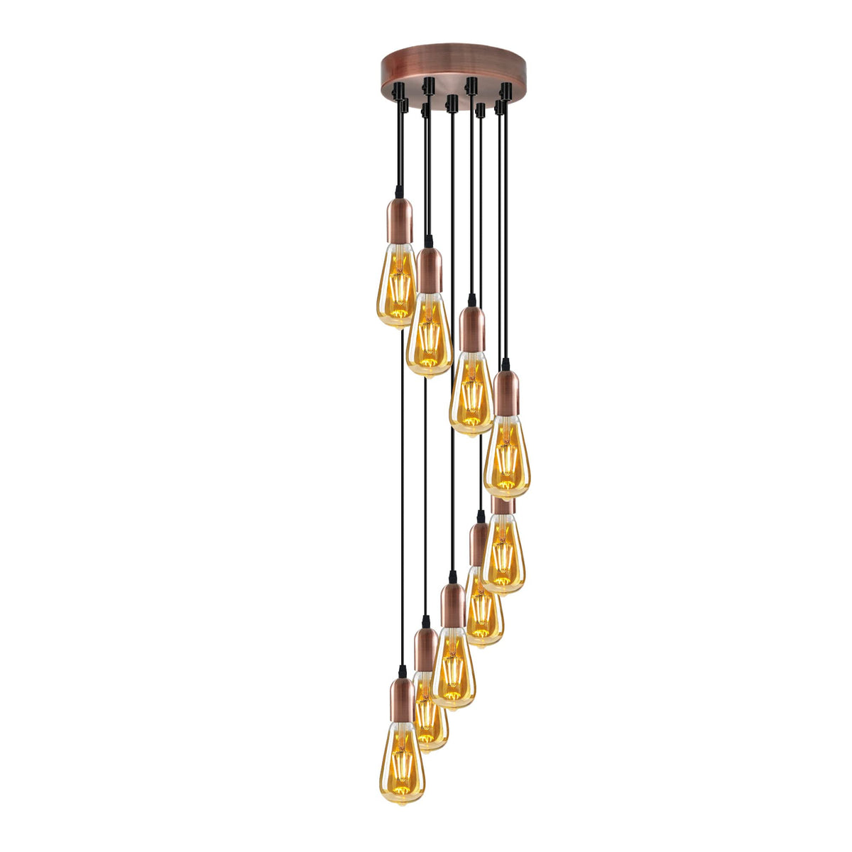 9-Light Cluster Pendant – 5 Metal Finishes, 12 cm Rose, E27 - Copper, No Shade, 9 x ST64 Bulbs