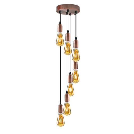 7-Light Cluster Pendant – 120 mm Rose, Adjustable Drops, E27 - Rose Gold, No Shade, ST64 Bulb