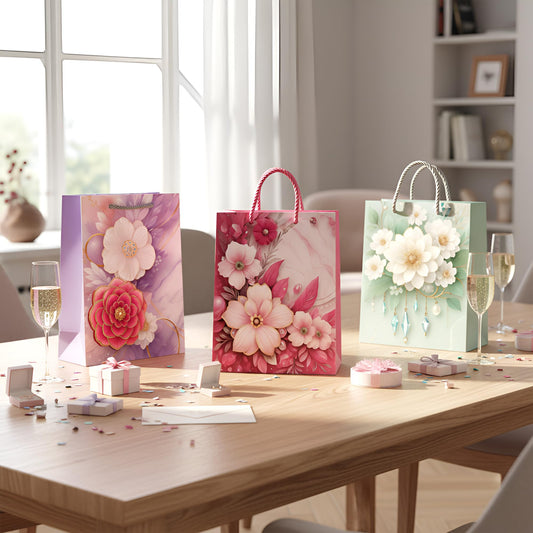 Small Floral Gift Bags with Handles – Pack of 12, 4 Designs, 18 x 23.5 cm - photo 2