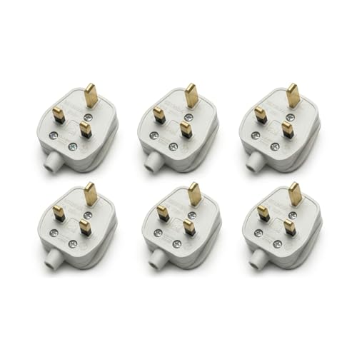 13A Rewirable UK Plug – BS1363, White or Clear - Standard, White, Pack of 6
