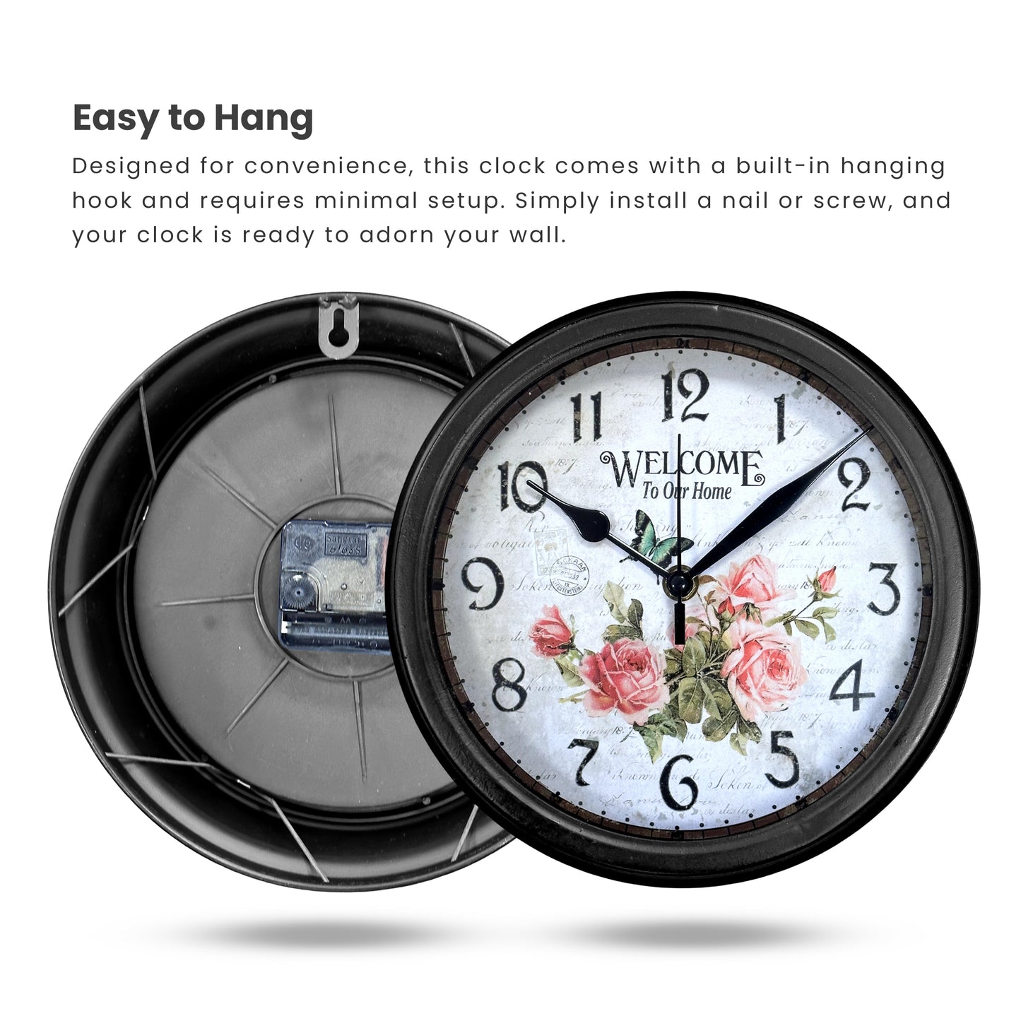 Shabby Chic Patchwork Vintage Wall Clock Silent Round Analog Clock~1259