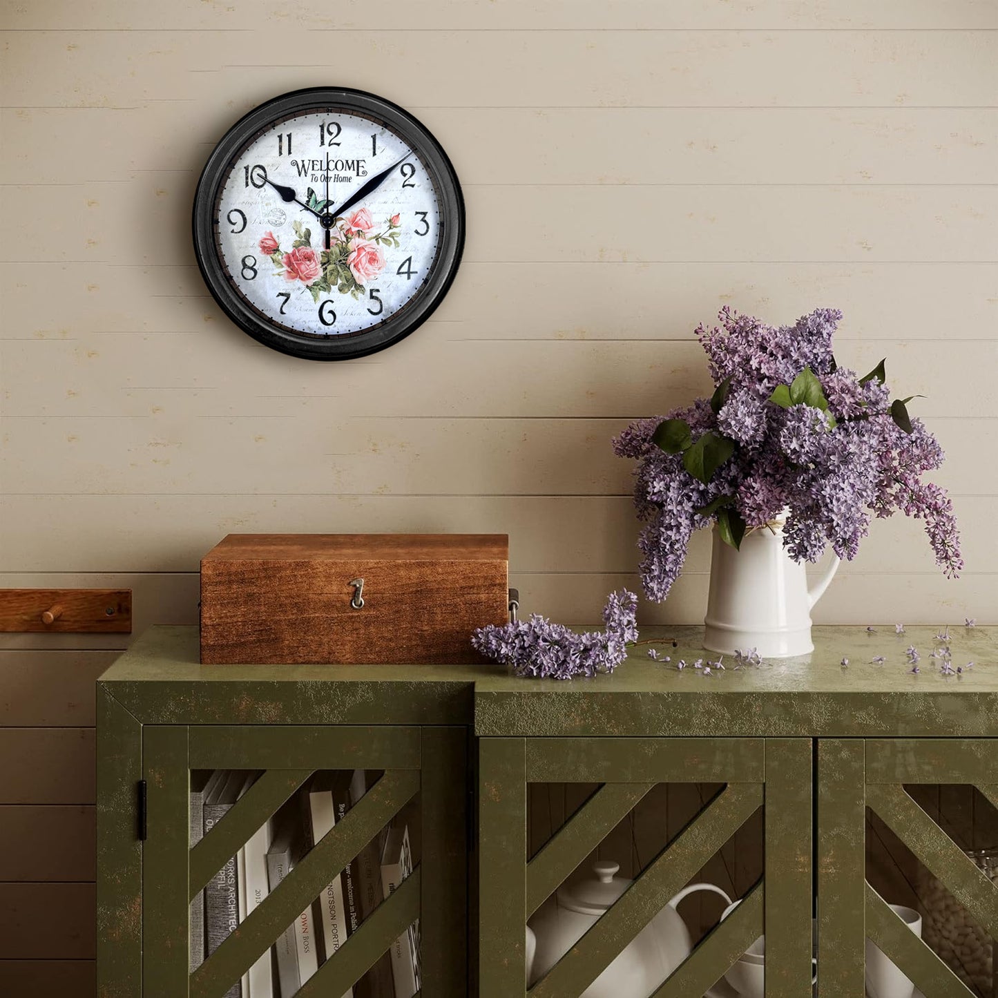 Shabby Chic Patchwork Vintage Wall Clock Silent Round Analog Clock~1259