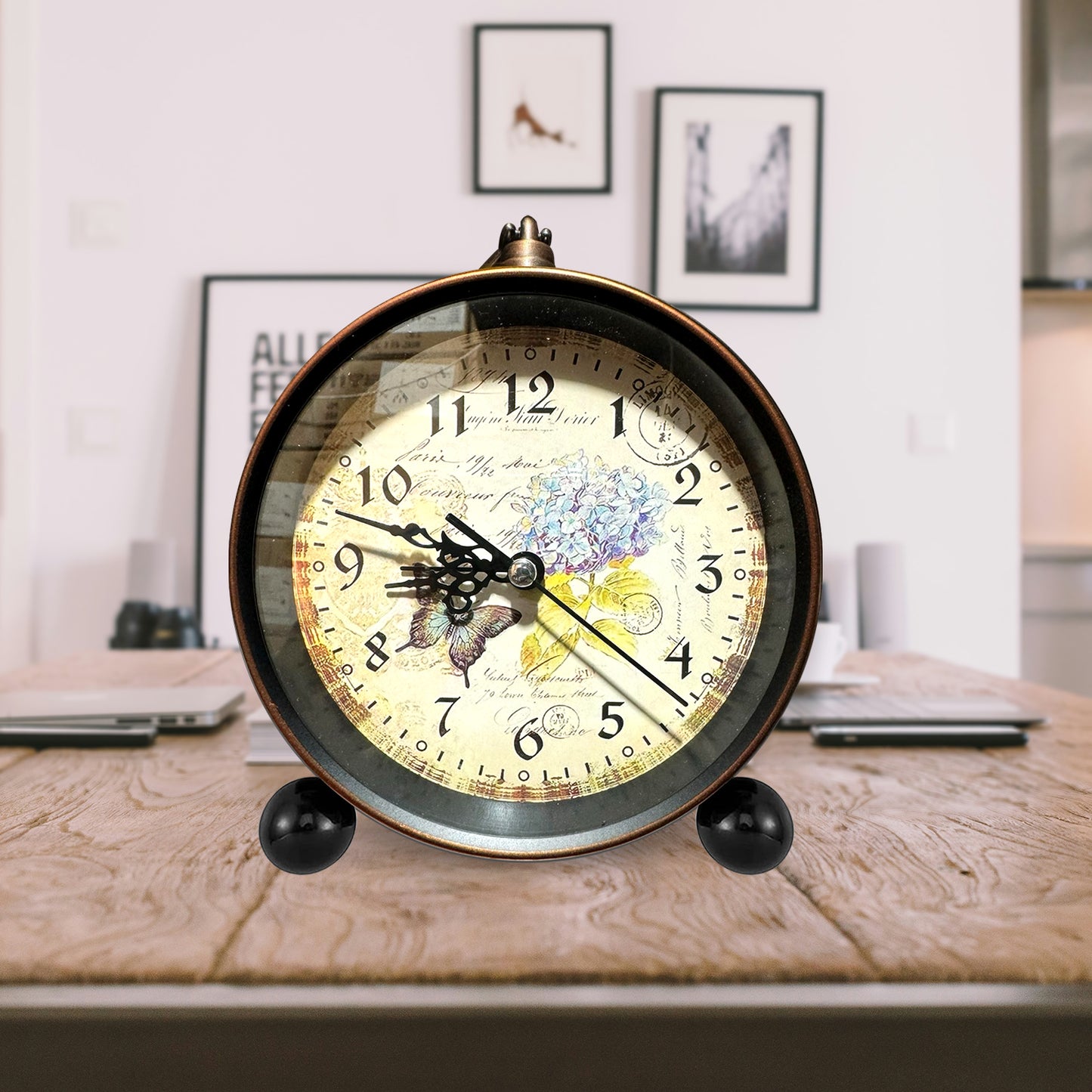 Classic Retro Table Clock Non-Ticking Analog Table Desk Alarm Clock~1247
