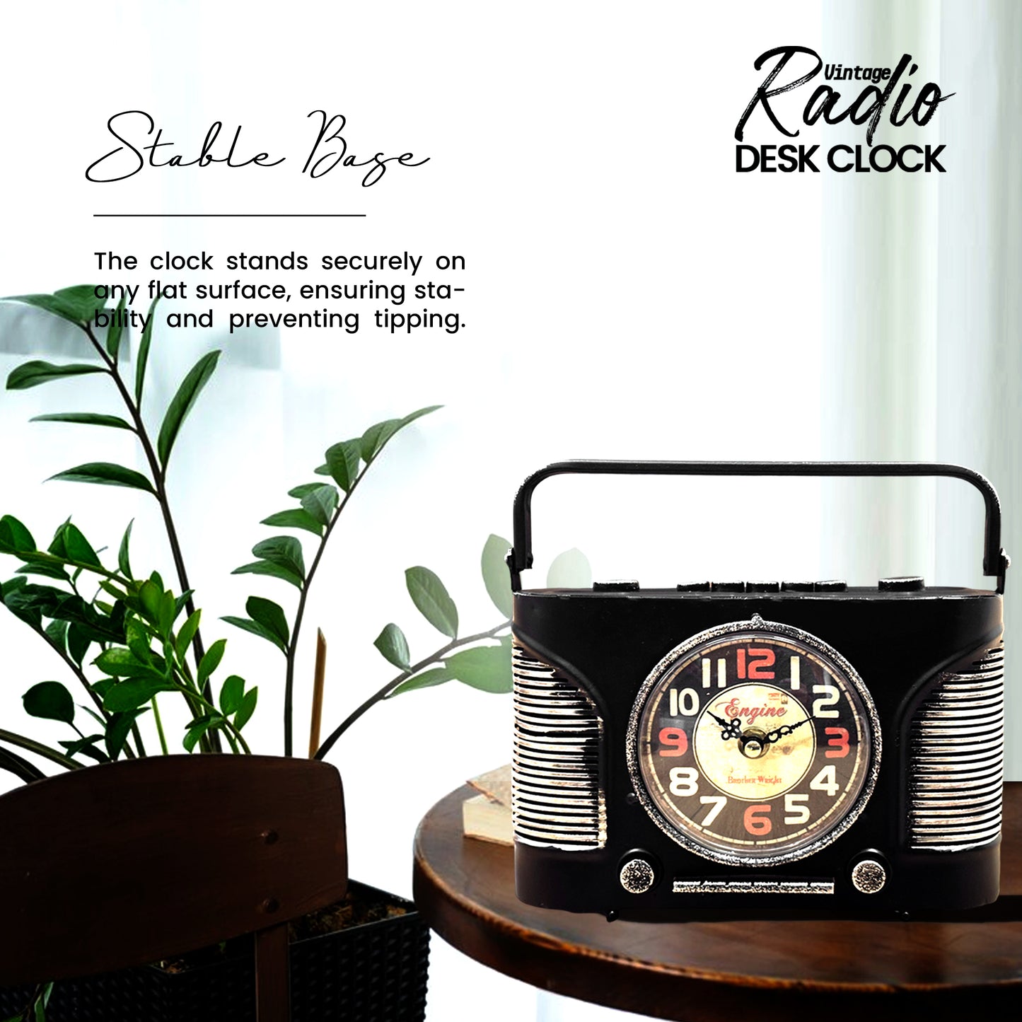General AM FM Radio Clock Quartz Analog Vintage Handcraft Table Clock~1252