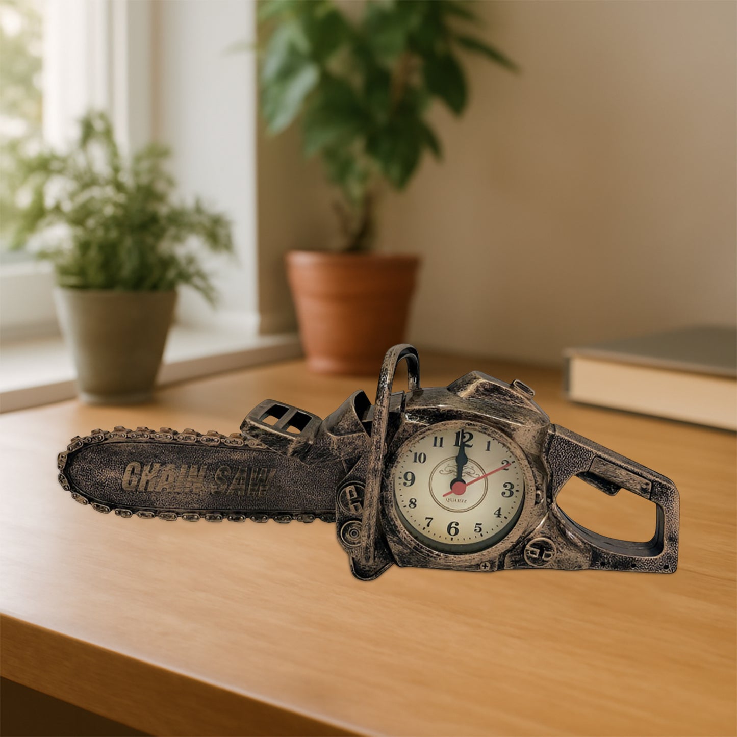 Table chainsaw Alarm Clock Battery Powered Home Bedroom Desk Clock~1250