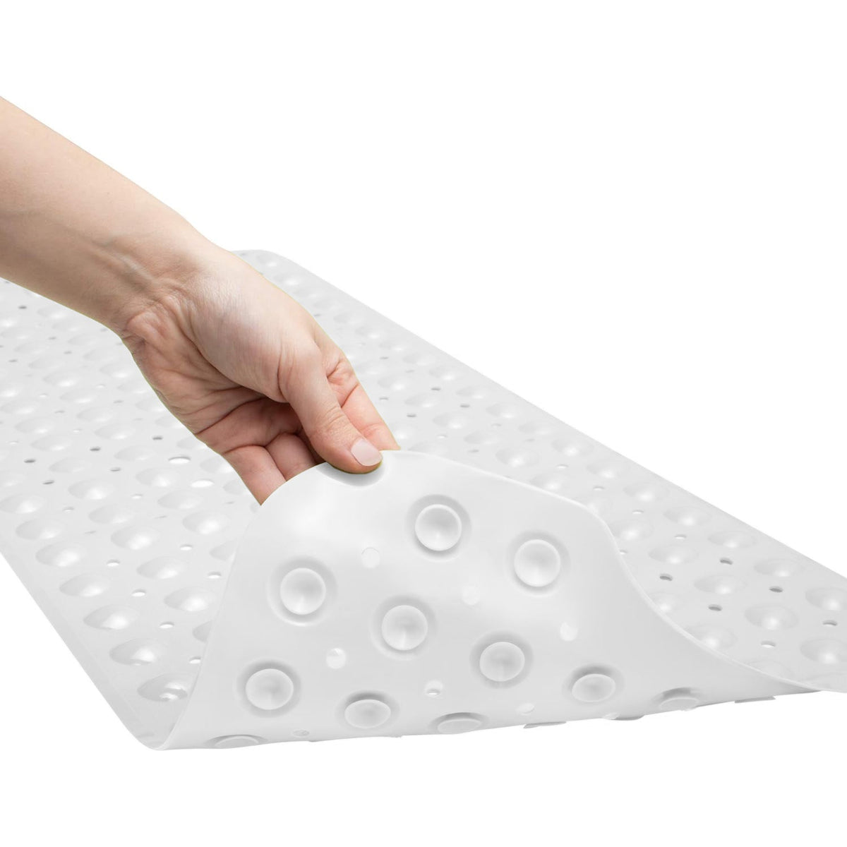 Non-Slip Shower Mat 100 x 40 cm – Suction Cups, Drain Holes, Blue, Pink or White - White