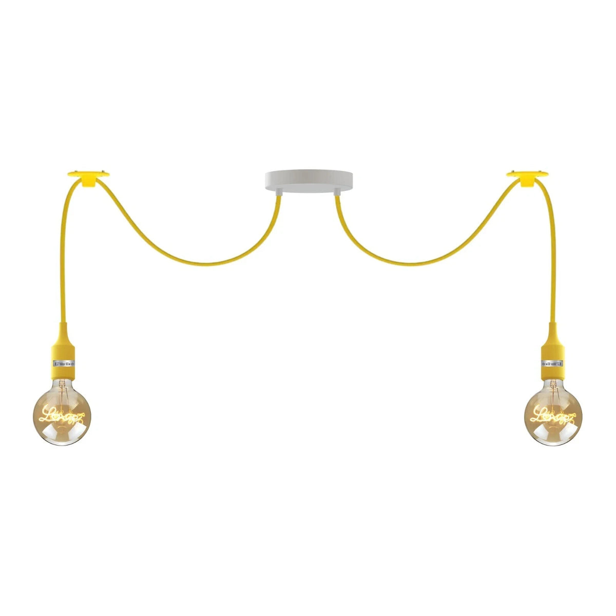 2-Light Spider Pendant – Silicone Lamp Holders, 8 Colours, E27 - Yellow, No Shade, Without Bulb