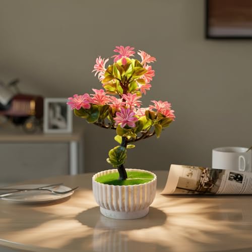Artificial Flowering Bonsai in White Bowls – Pack of 2 or 3, Assorted Colours - Pack of 3