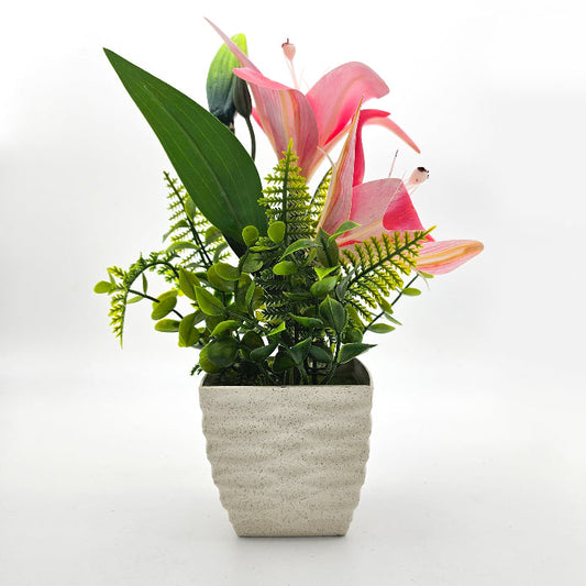 Artificial Lilies in Stone-Effect Pots – Set of 2, 27 cm, 4 Colour Choices - photo 2