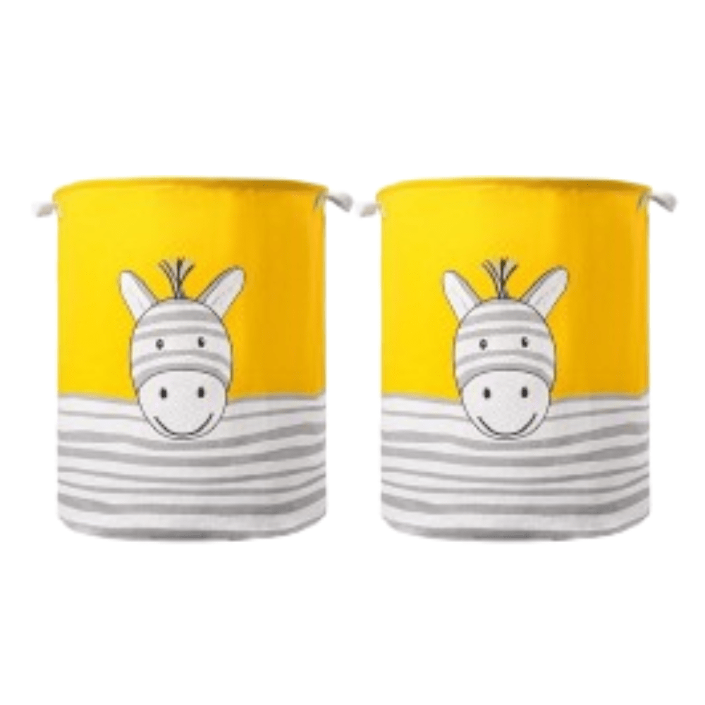 Kids' Laundry Baskets, Pack of 2 – Dinosaur, Zebra or Rainbow, Foldable Cotton - Yellow Zebra