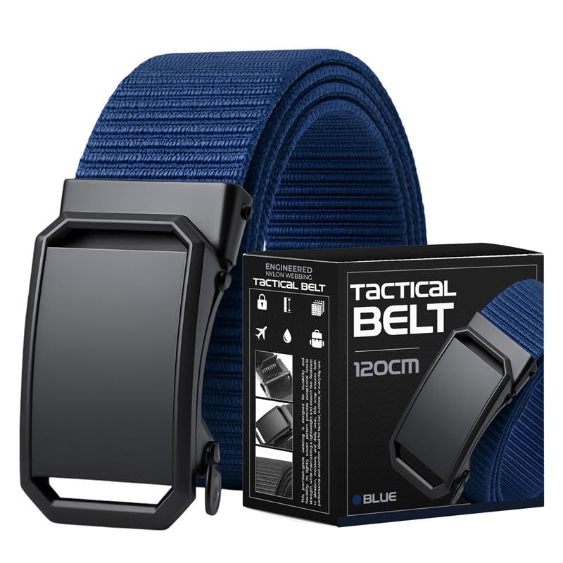 Men's Nylon Belts, Pack of 2 or 3 – Slide Buckle, Blue, Brown or Beige, 120 cm - Blue, Pack of 3