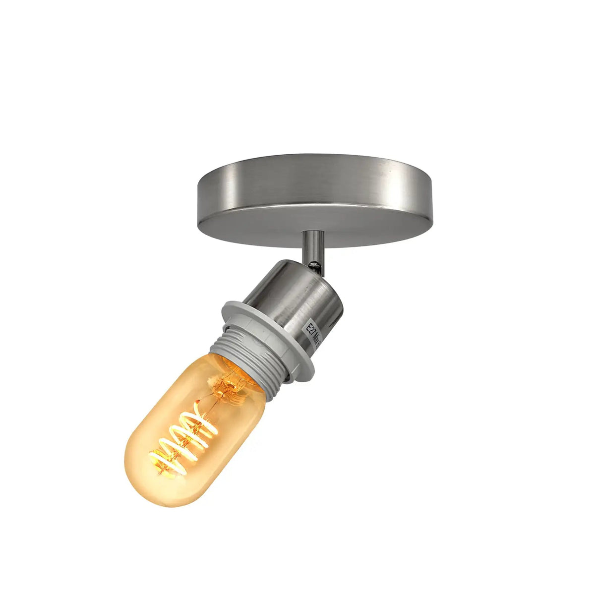 Ceiling Spotlight Fitting – 180° Tilting E27 Holder, 7 Finishes - Satin Nickel, No Shade, ST45 LED Bulb 4W