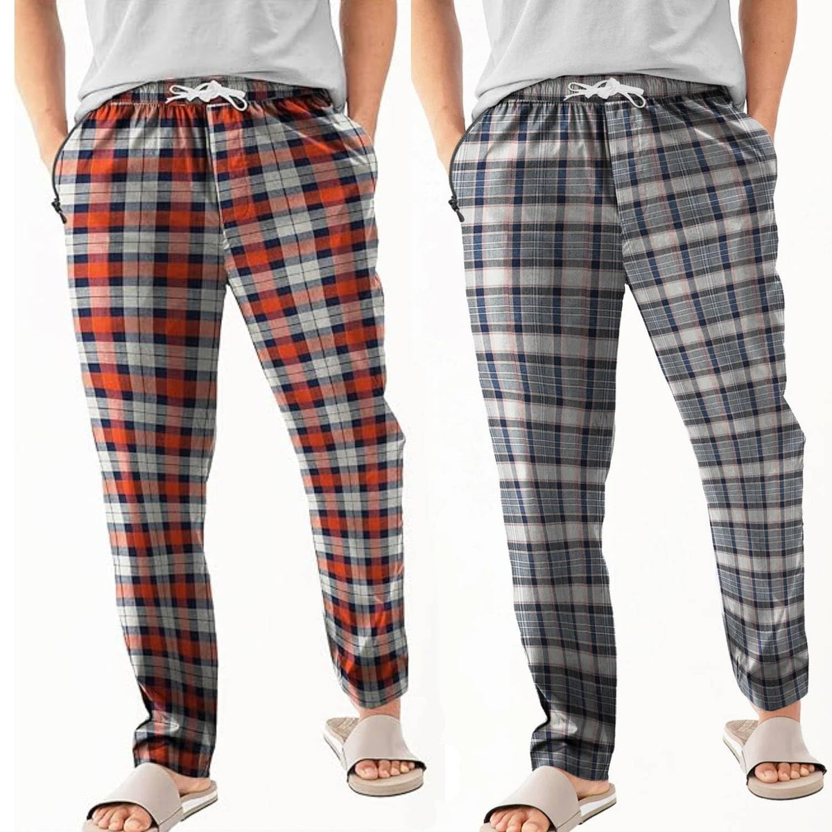 Men's Flannel Pyjama Bottoms, Pack of 2 – Orange & Navy and Grey Plaid, XXL - photo 10
