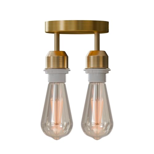 2-Light Semi Flush Ceiling Light – Copper or Brass, E27 - Yellow Brass, No Shade, ST64 Bulb