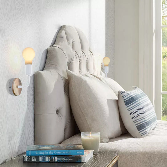 Wood & White Wall Light Holder – Bent Arm, E27 - photo 2