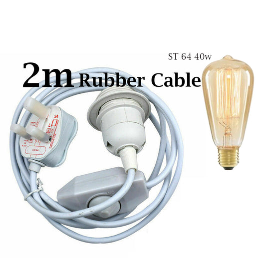 Plug-In Pendant Cable Kit – 2m White, UK Plug & Dimmer, E27 - photo 2