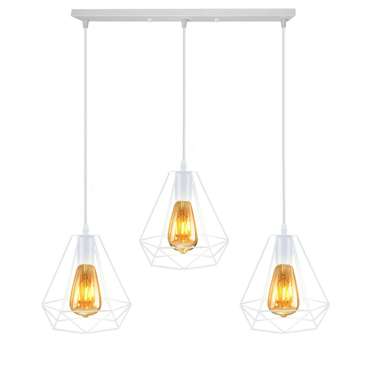 White 3-Light Spider Pendant – Swag Hooks or Diamond Cages, E27 - White, Diamond Cages, Ceiling Bar, Without Bulb