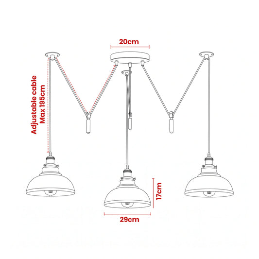 3 Light Pendant – Rise & Fall Pulley or Spider Style, 30+ Shades - photo 2