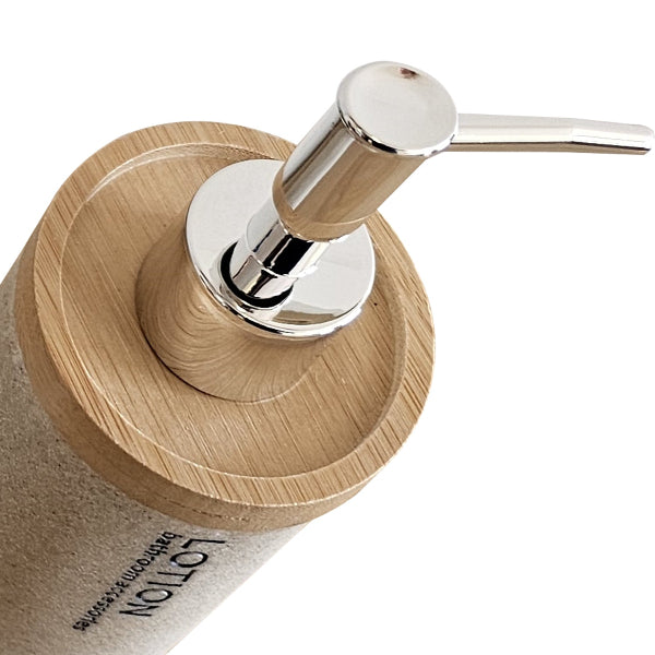 Stone-Effect Bathroom Set – Bamboo-Top Dispenser, Tumbler & Toothbrush Holder - photo 6