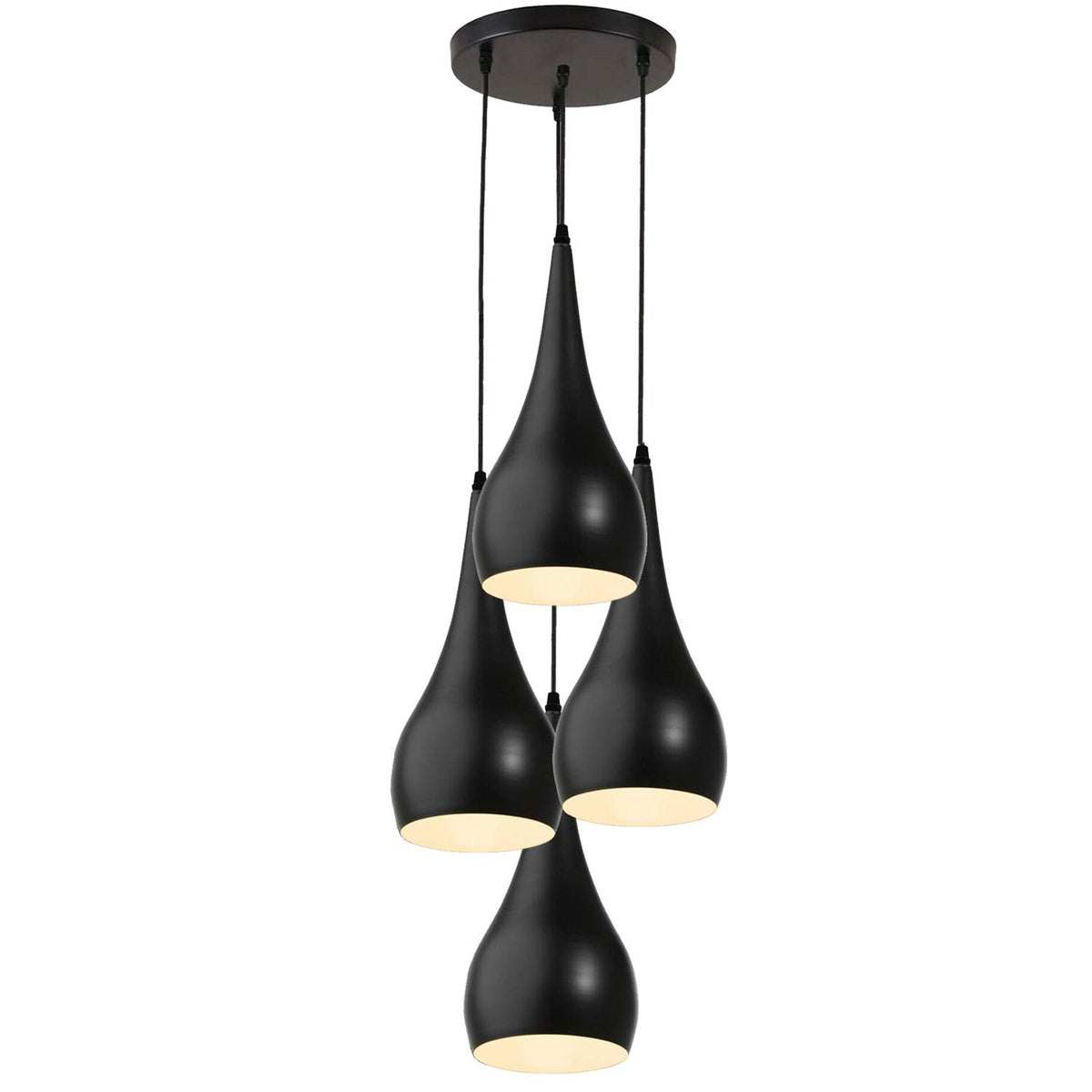 4-Light Teardrop Cluster Pendant – Black Metal Shades, E27