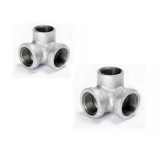 3/4 Inch Galvanised Malleable Iron 3 Way Pipe Fitting - Pack of 2