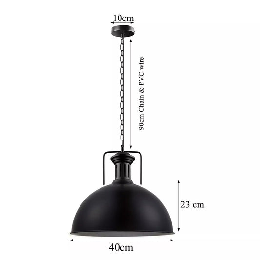 Large Black Pendant Light with Chain – 40 cm Metal Dome, E27 - photo 2