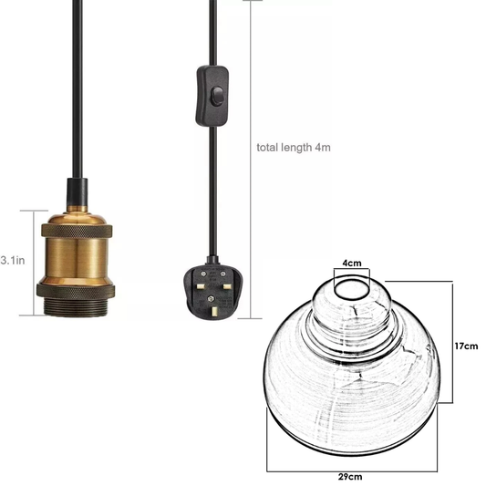 Plug-In Swag Pendant Light – 4 m Cable, On/Off Switch, Curvy Dome Shade - photo 2