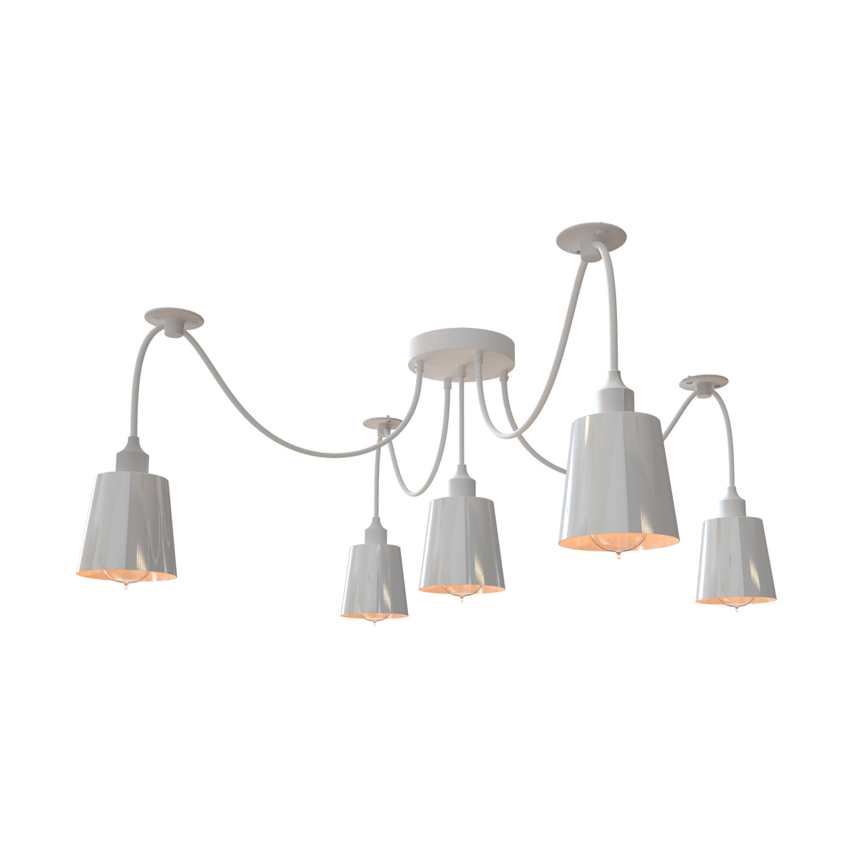 5-Light Spider Pendant – White Metal Shades, Fabric Cable, E27 - photo 7