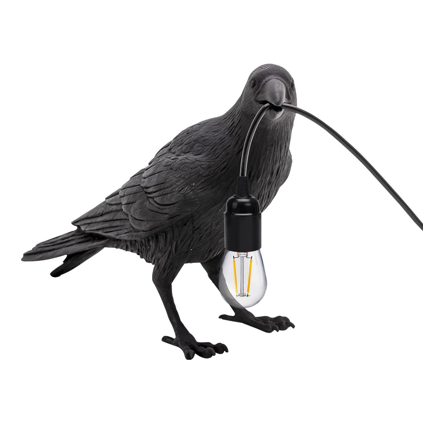 Black Birds Table Lamps Resin Crow Desk LED Lamp E27 Base Modern Raven Art Deco Bedside Decor Plug In Cord Wall Lamps for Bedroom, Office, College Dorm, Right Black Wall