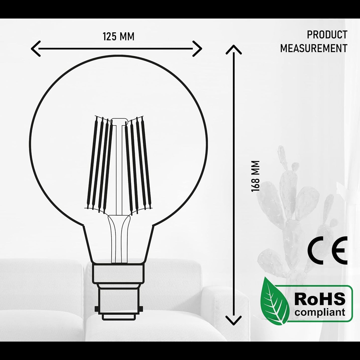 Vintage G125 8W LED Bulb B22 Dimmable Amber Glass ~1341