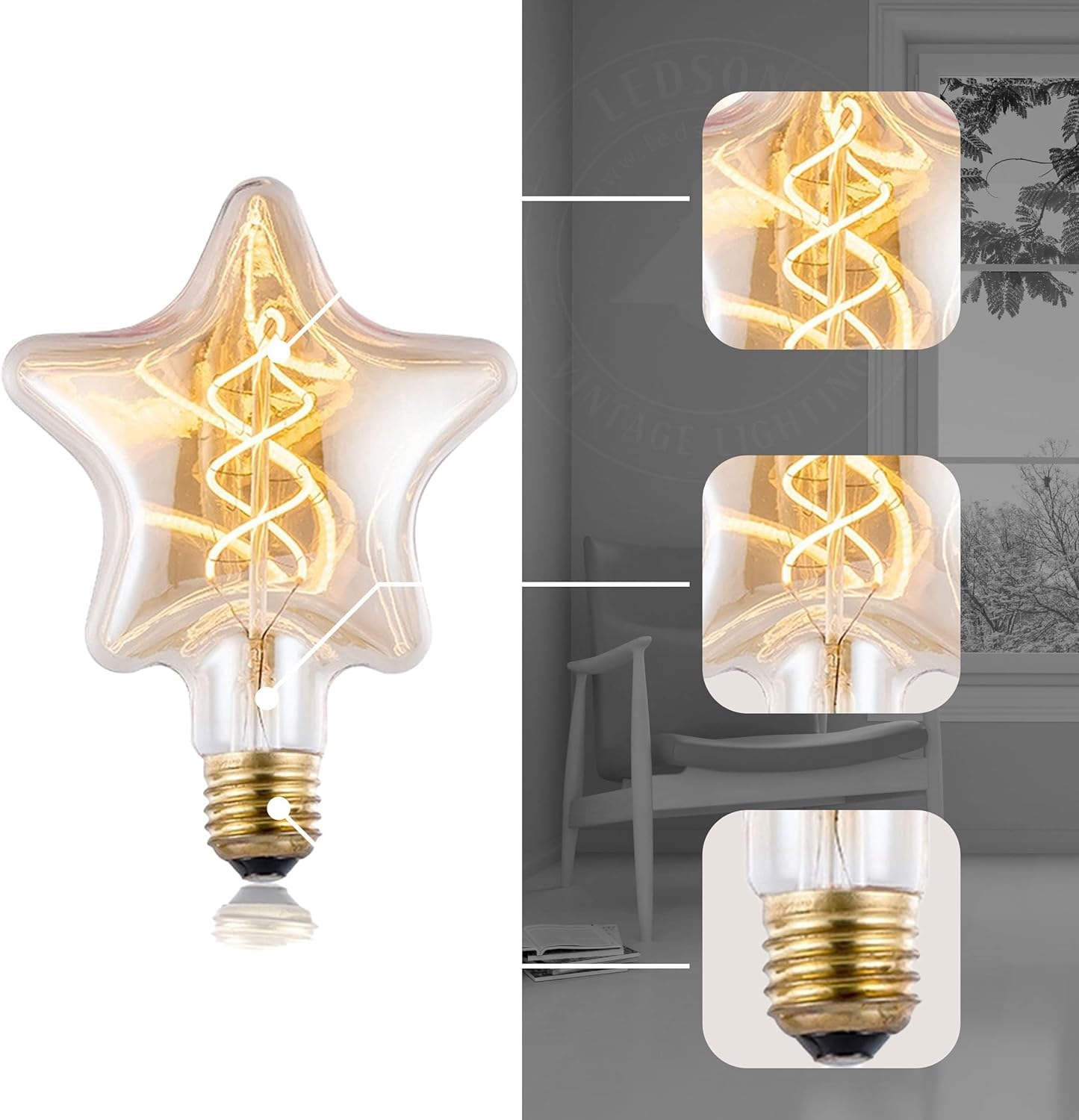 E27 LED Filament Bulb 4W Star Light Bulb Warm White ~1334