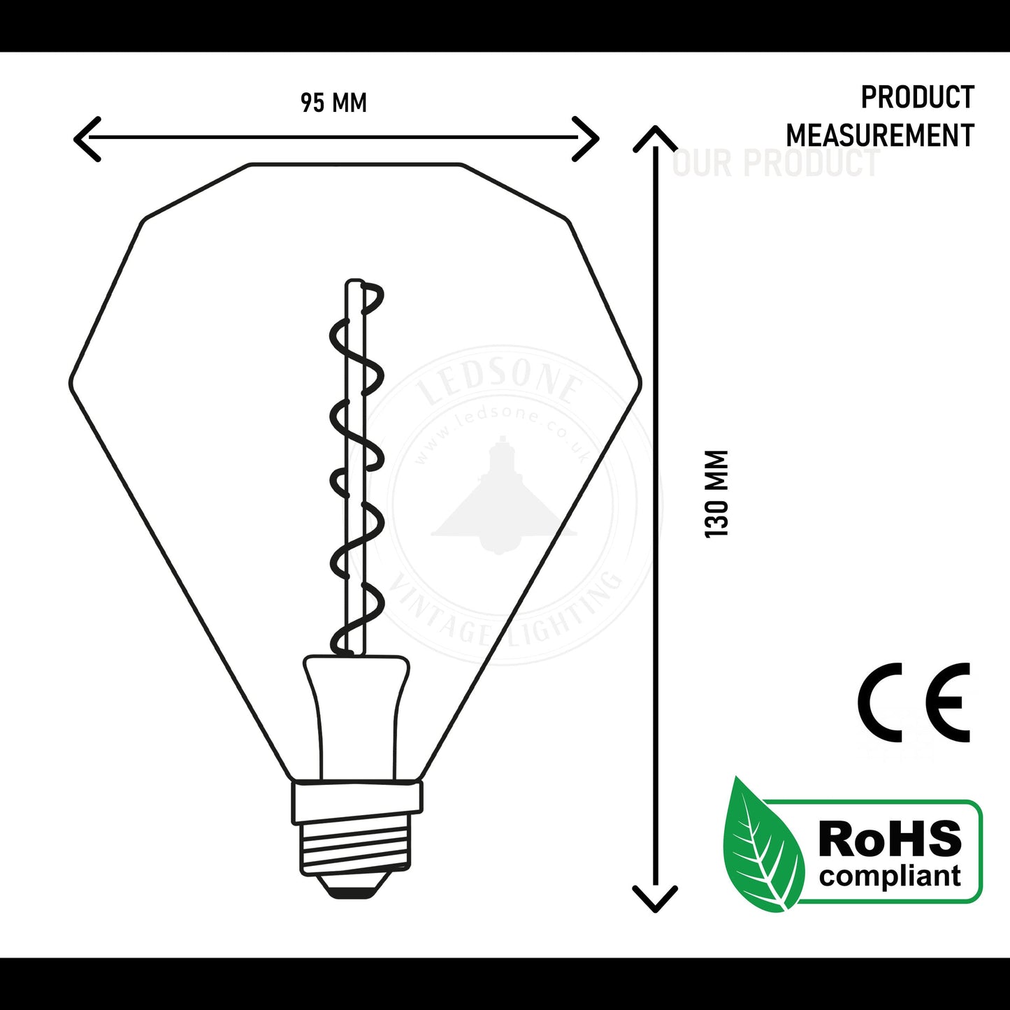 LED Light Bulb Dimond E27 4W Filament Glass Warm White ~1333