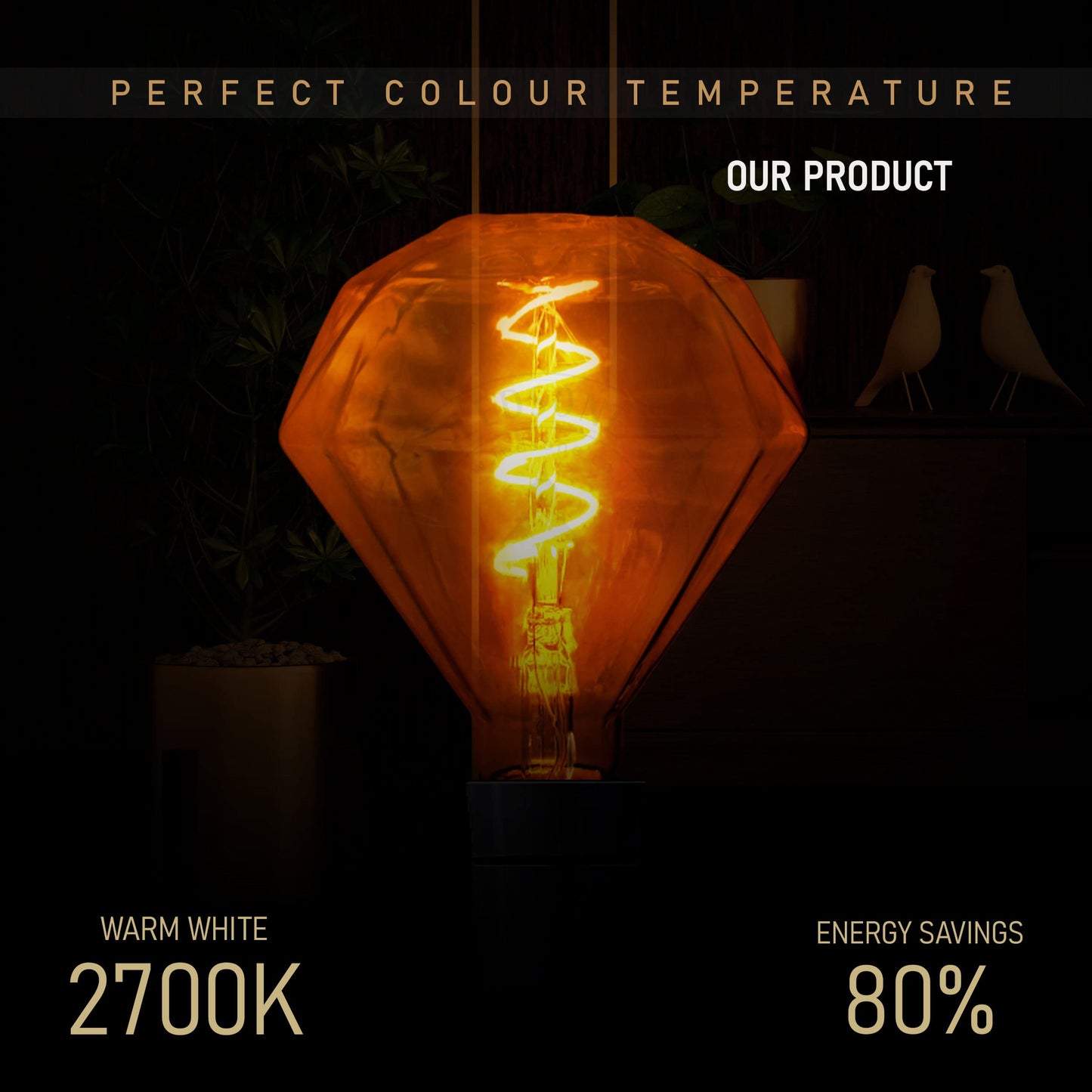 LED Light Bulb Dimond E27 4W Filament Glass Warm White ~1333