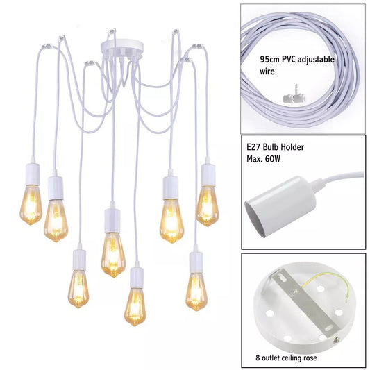 8-Light Spider Pendant – White Holders, Adjustable Cables - photo 2