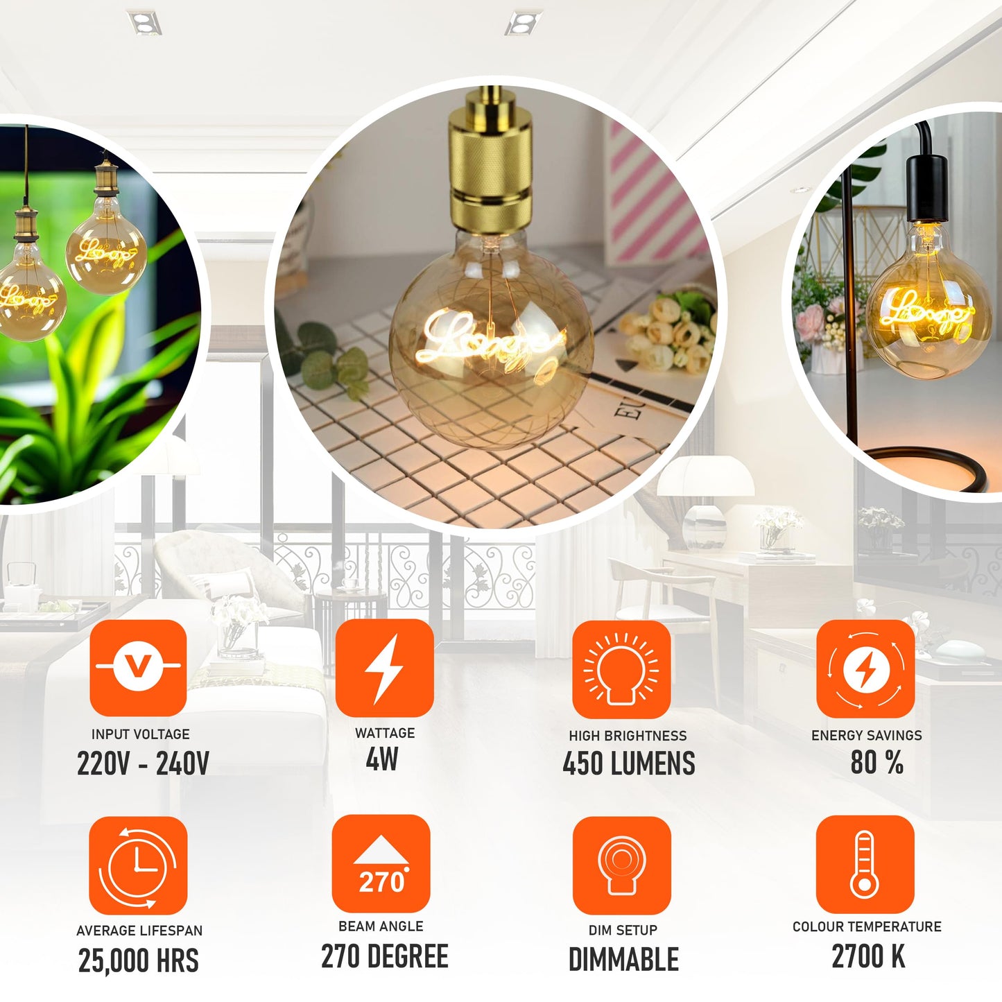 LED E27 Bulb G125 4W Music Music Filament Screw Bulb~1329
