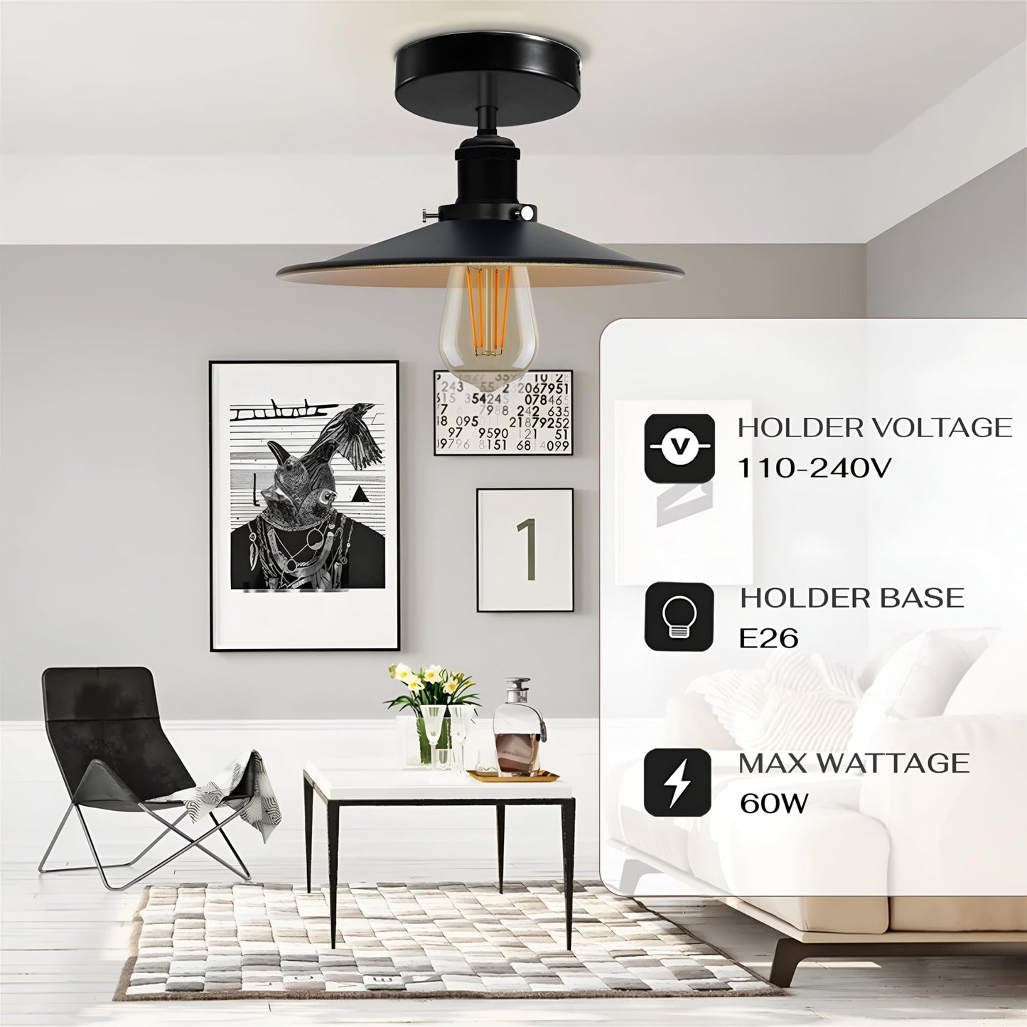 Modern Semi-Flush Mount Industrial Ceiling Light - 1336