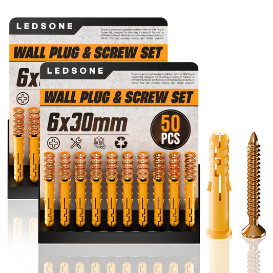 50Pcs x 2Pack Yellow Screws and Wall Plugs Set~1324