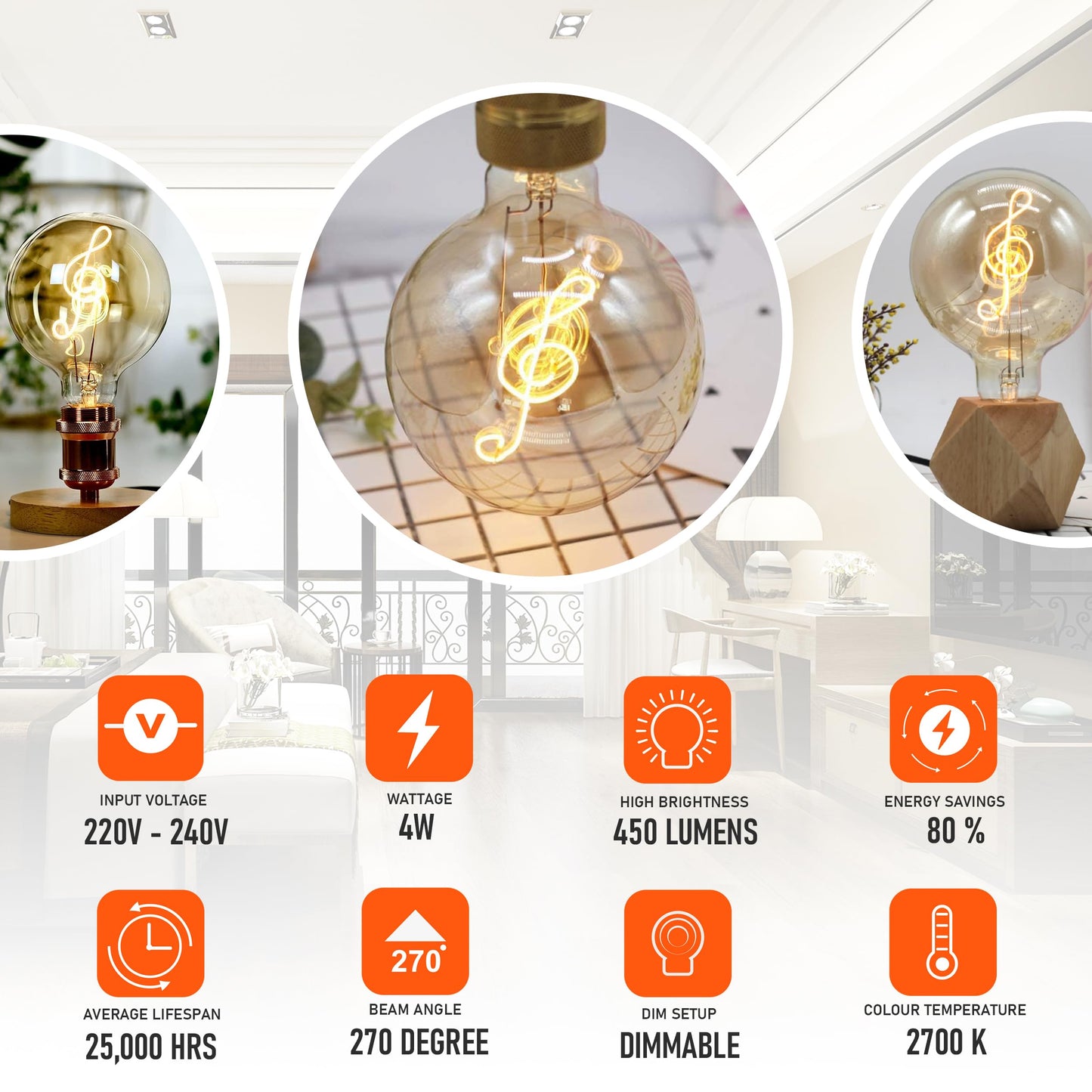 LED E27 Bulb G125 4W Music Music Filament Screw Bulb~1329