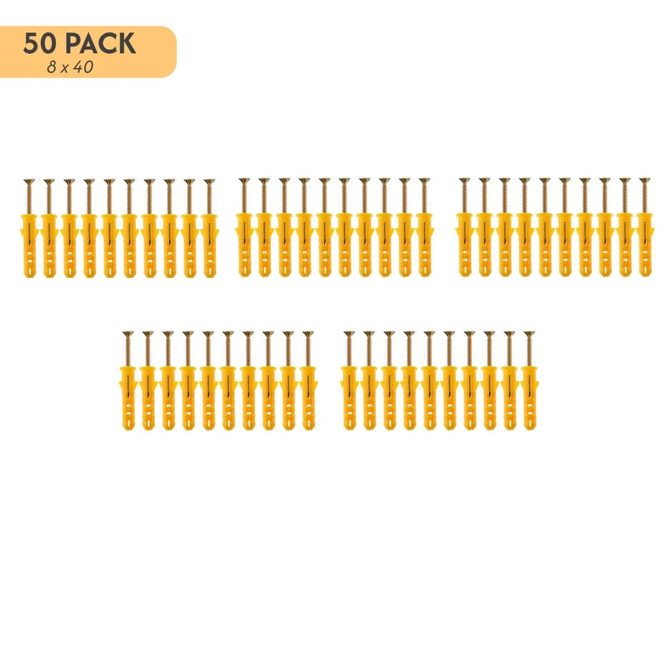 Pack of 50 Wall anchors Expansion Plastic Wall Plugs & Screws ~ 1162