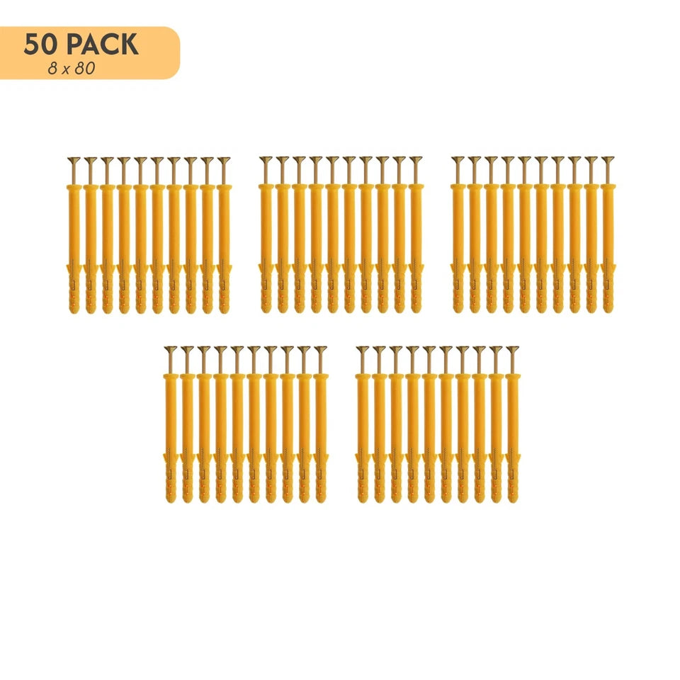 Pack of 50 Wall anchors Expansion Plastic Wall Plugs & Screws ~ 1162