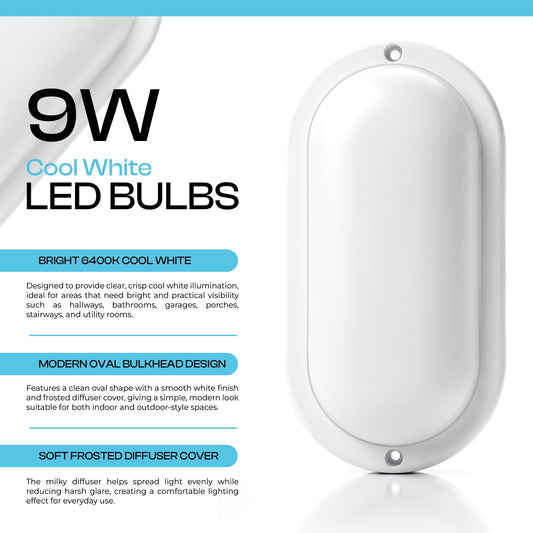 Oval LED Bulkhead Light 9W – Cool White 6400K, Wall or Ceiling - photo 2