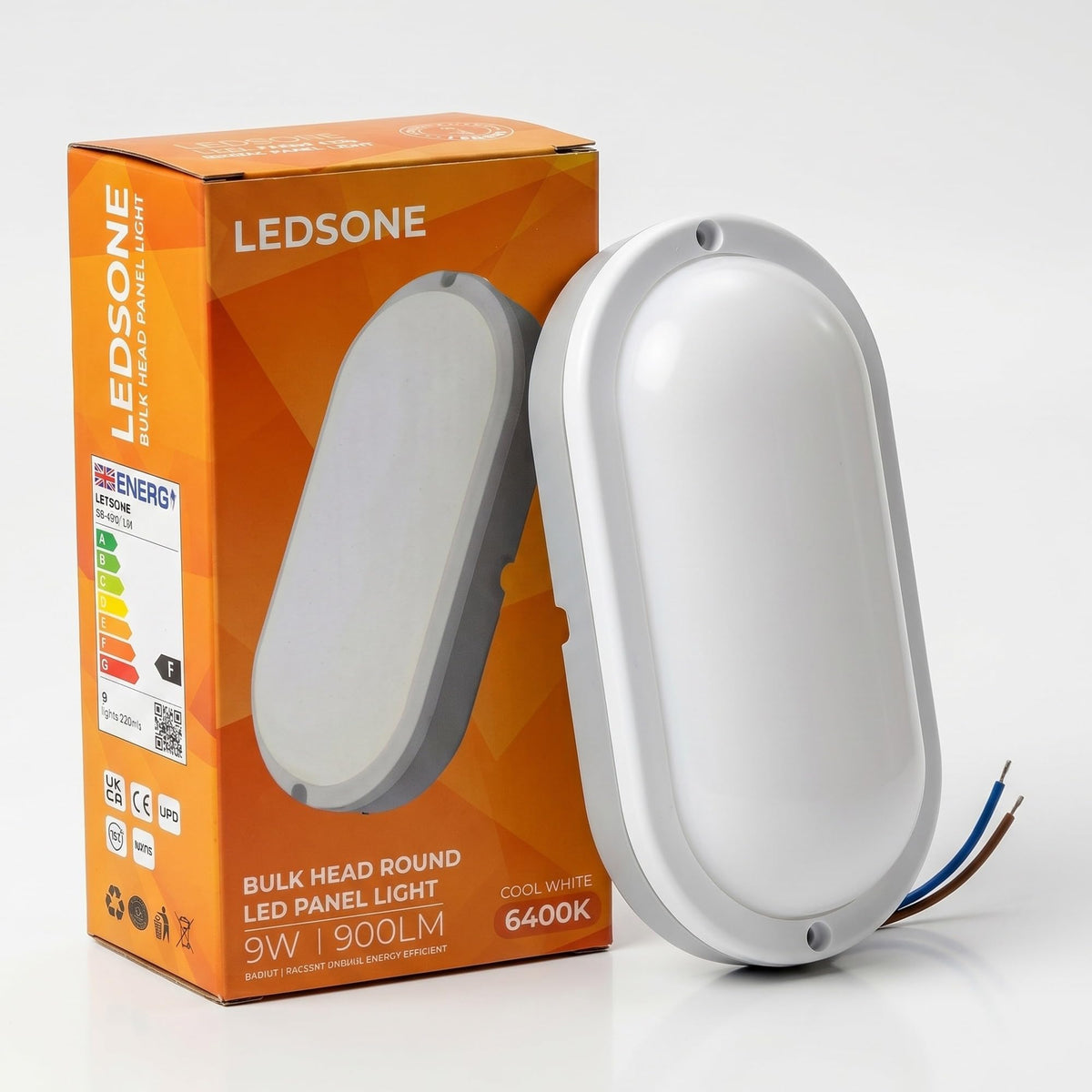Oval LED Bulkhead Light 9W – Cool White 6400K, Wall or Ceiling - Standard, Pack of 10, Without Bulb