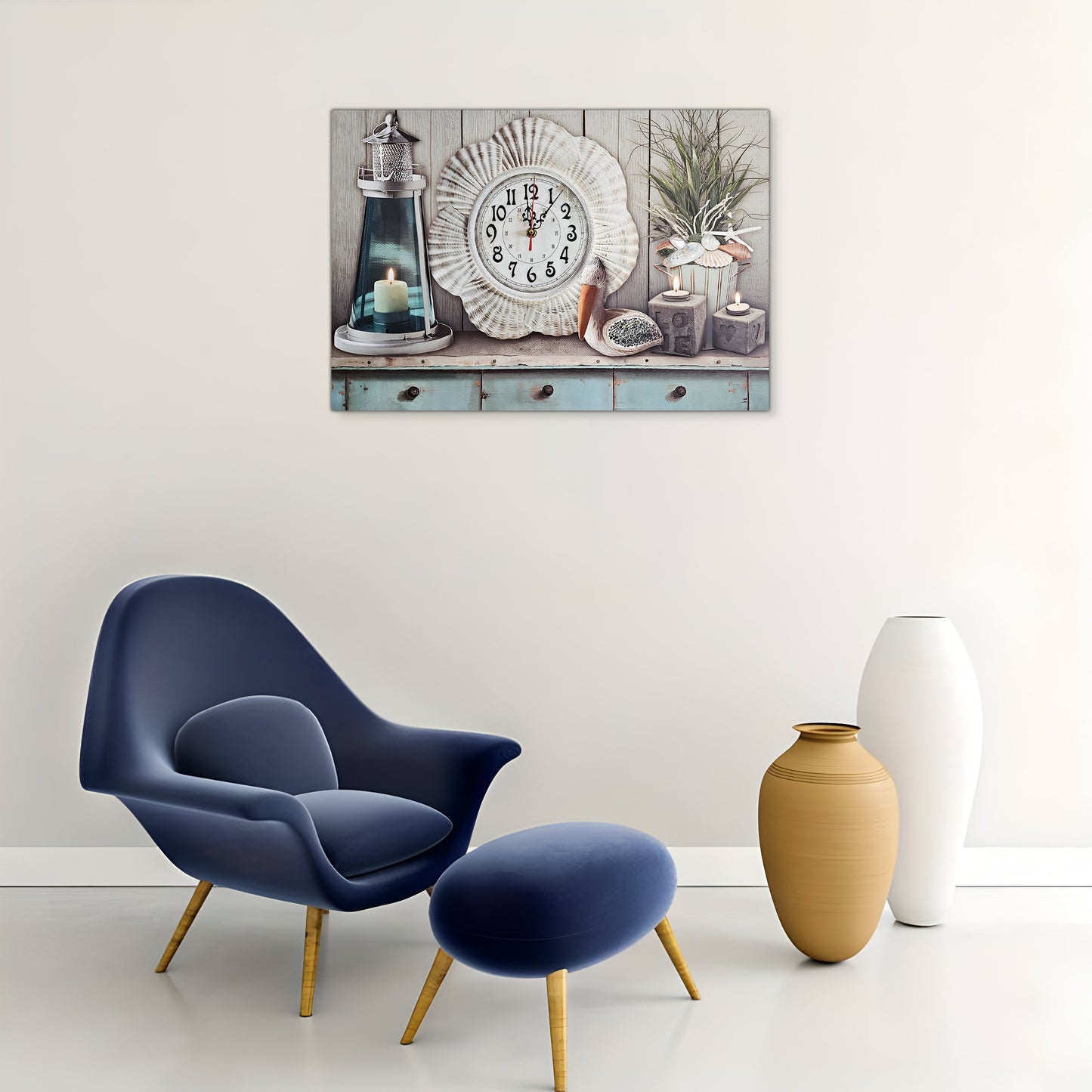 Nautical Beautiful Seashell Art Painted Wall Clock