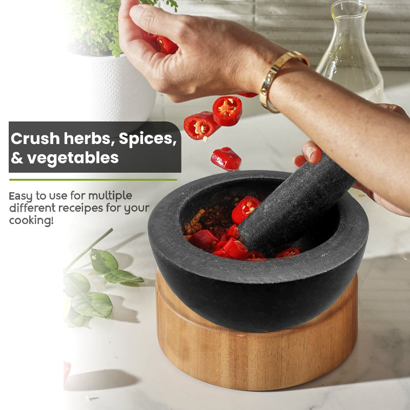 Premium Black Granite Stone Pestle and Mortar Set for Kitchen ~1220
