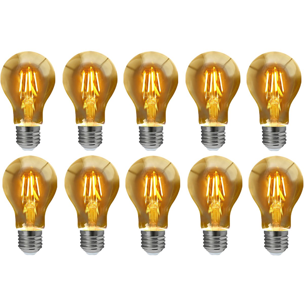 A60 LED Filament Bulb E27 - 8W, Dimmable Filament 2700K, Pack of 10