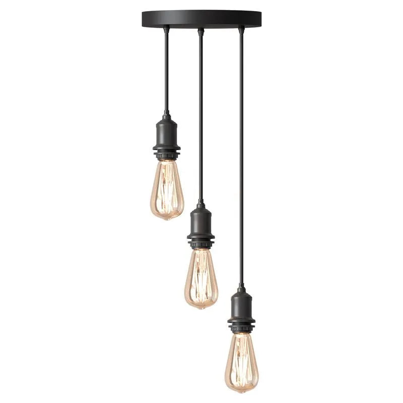 3-Light Cluster Pendant Kit – Black, 2 m Cables, With or Without Shades - Black, No Shade, Without Bulb
