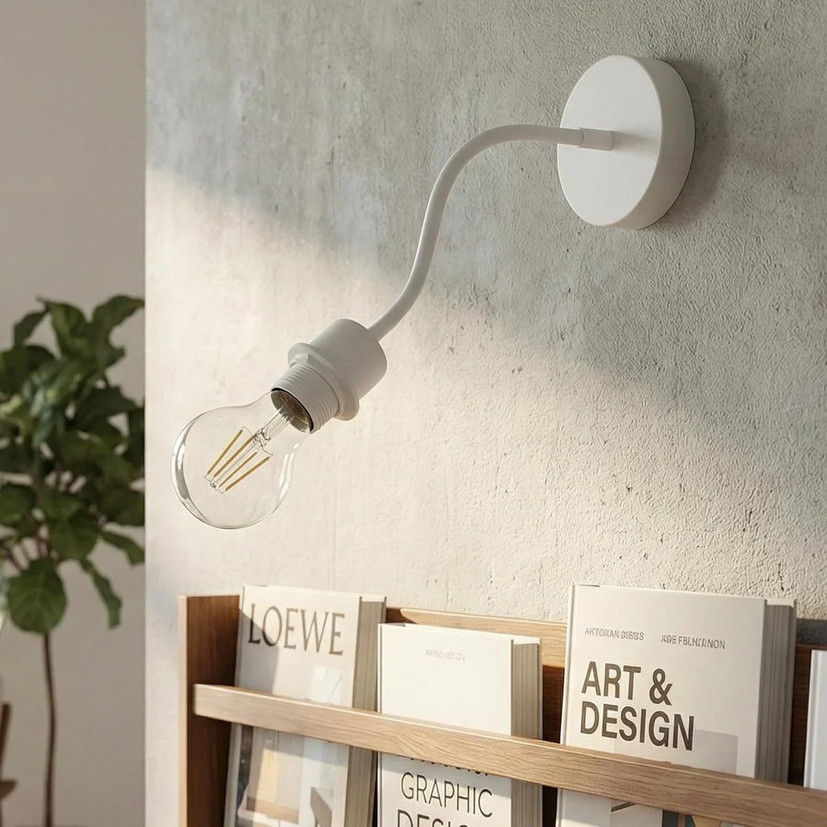 Flexible Gooseneck Wall & Ceiling Light – Black or White, E27 - A60 LED Bulb 8W, White, No Shade