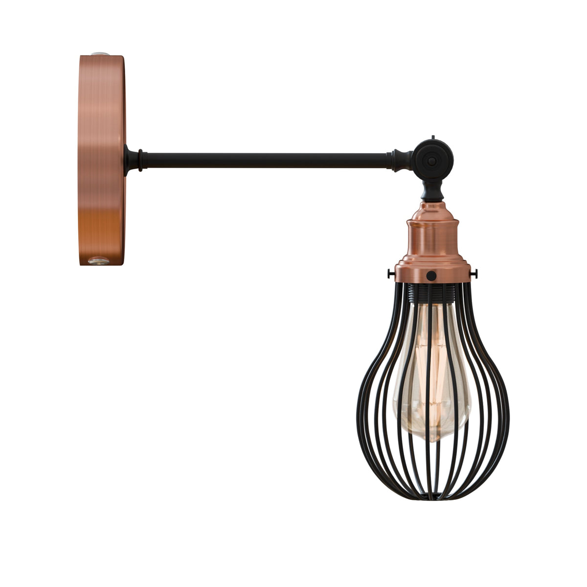 Adjustable Two-Tone Wall Light with Shade - Copper, Cage Black, ST64 LED Bulb 4W