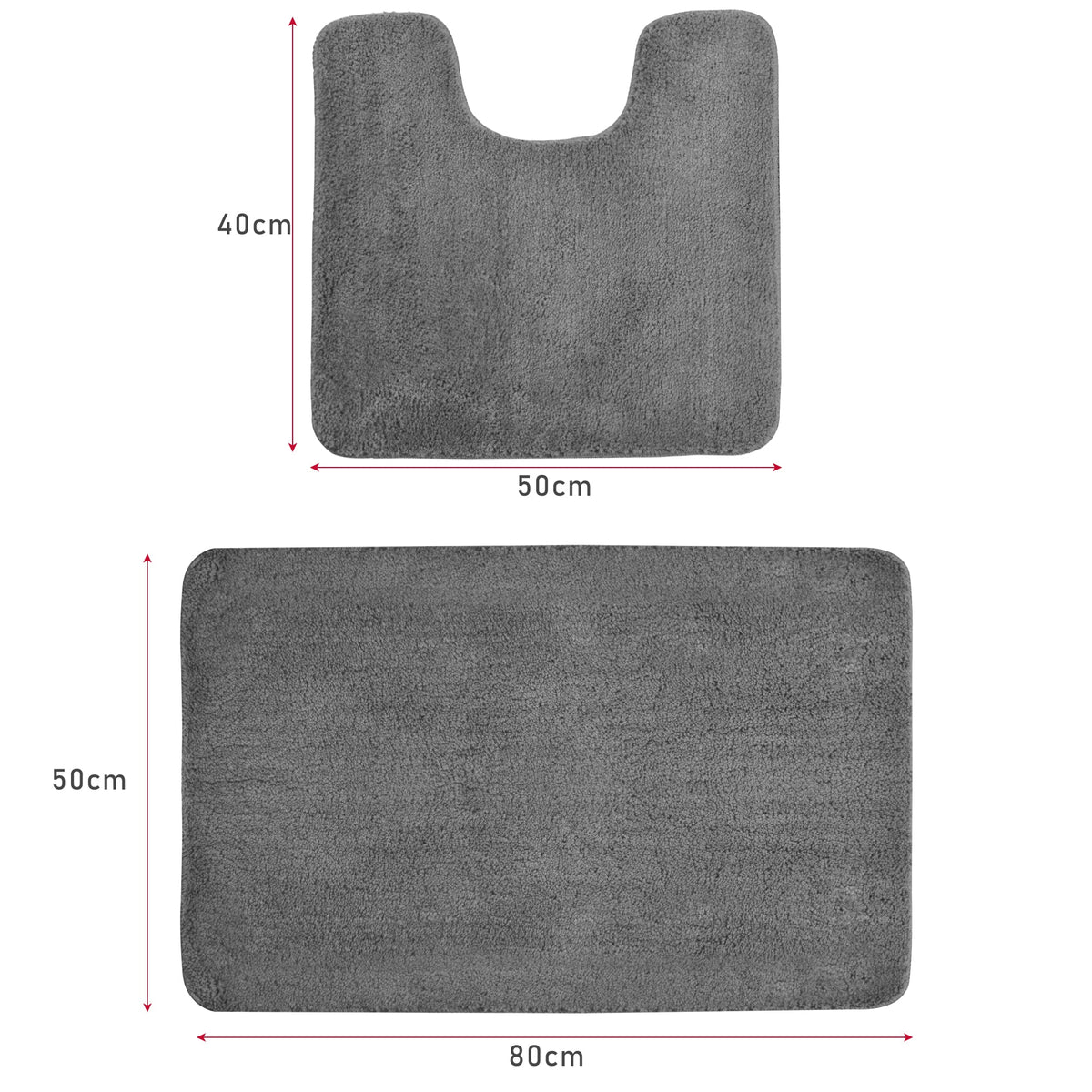 2-Piece Microfibre Bath Mat Set – Bath & Pedestal Mat, Non-Slip, 3 Colours - Grey, 1 Set (2 Mats)