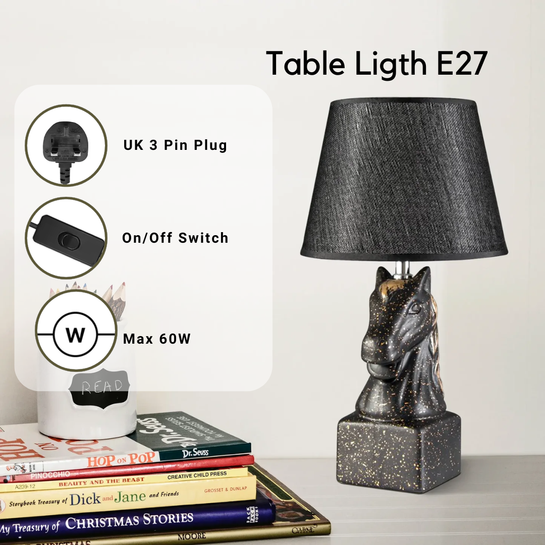 Modern desk lamp with linen fabric shade, black metal frame